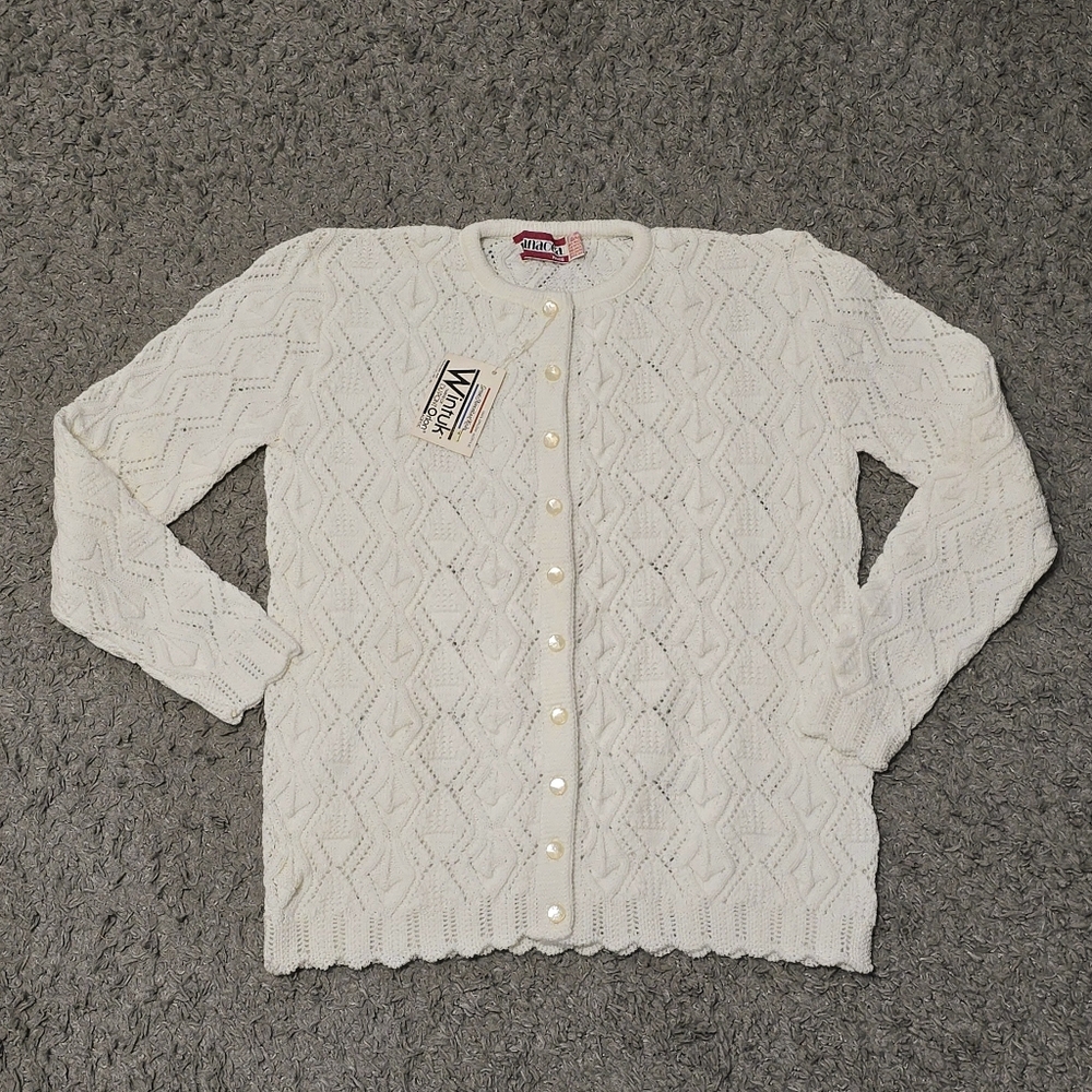 Vintage Panacea Knits Ivory Cardigan Sweater Wintuk Dupont Orlon M Deadstock